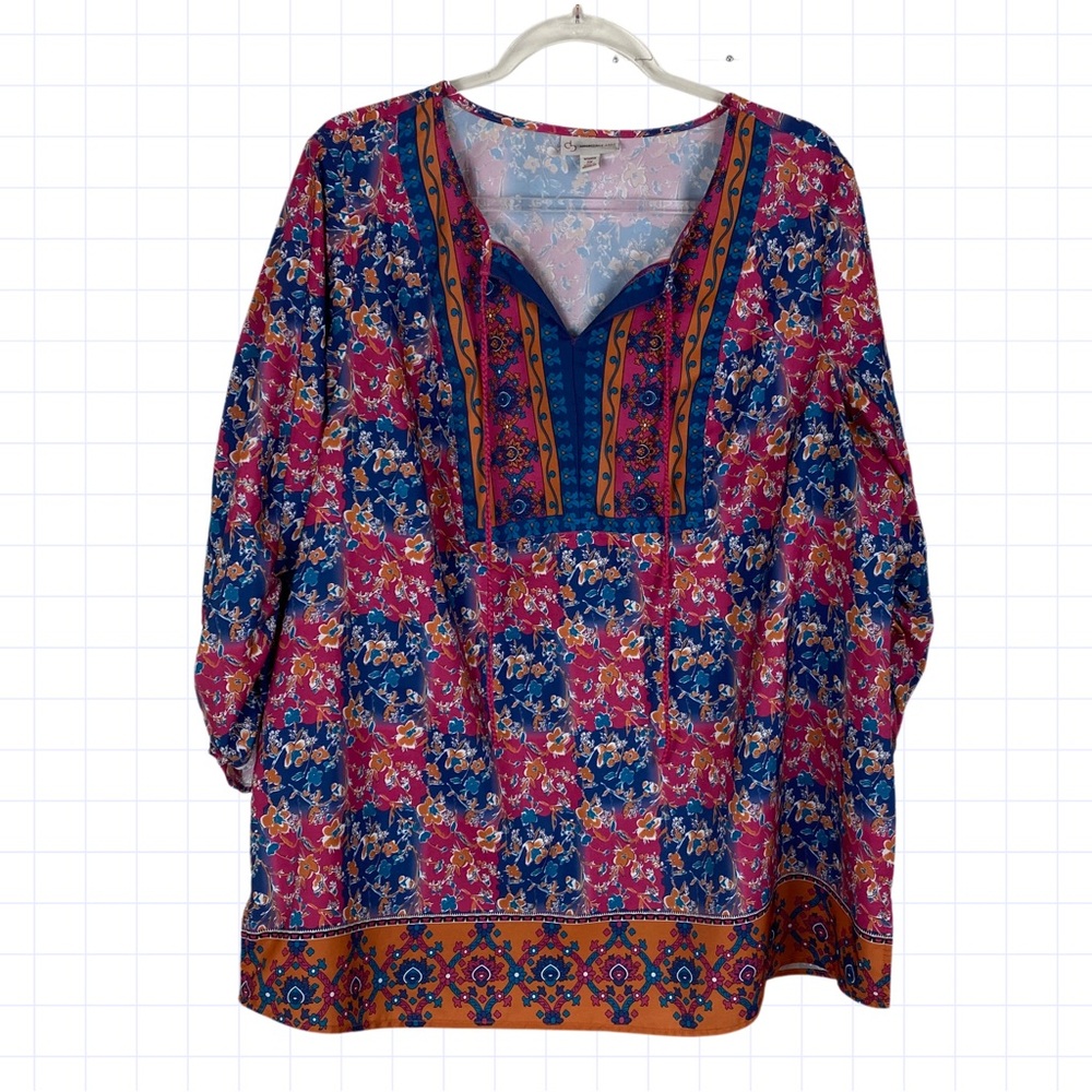 CB Established 1962 Women Size 2X Fuchsia Teal Floral Tunic Top Blouse Shirt